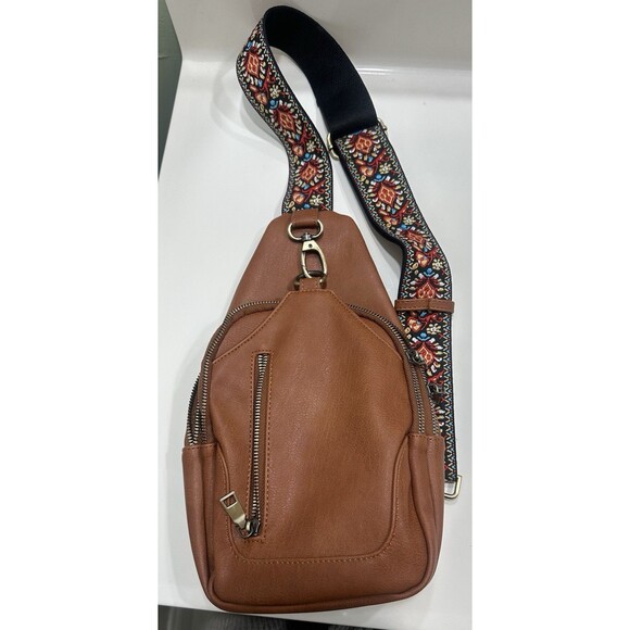 Antik Kraft Handbags - Antik Kraft Cognac Sling Bag/Crossbody With Guitar Strap Zipper Closures